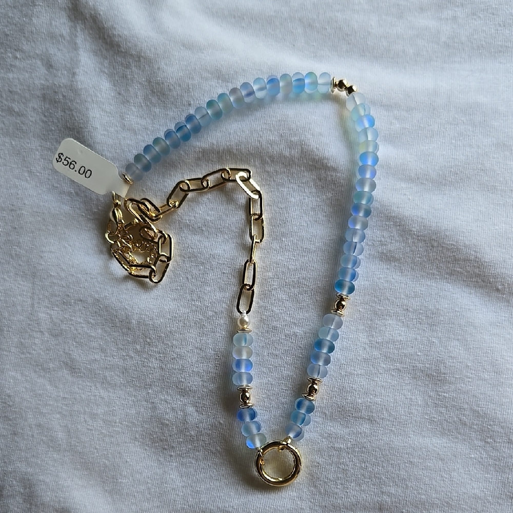 New Elegant Blue and Gold Beaded Necklace